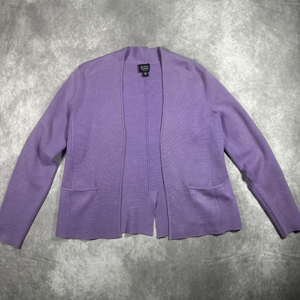 Eileen Fisher Petite Small Silk Blend Open Front Cardigan Purple Lilac Luxury